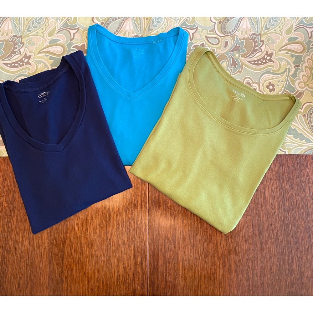 Three Chico’s Short Sleeve Tees Sz L